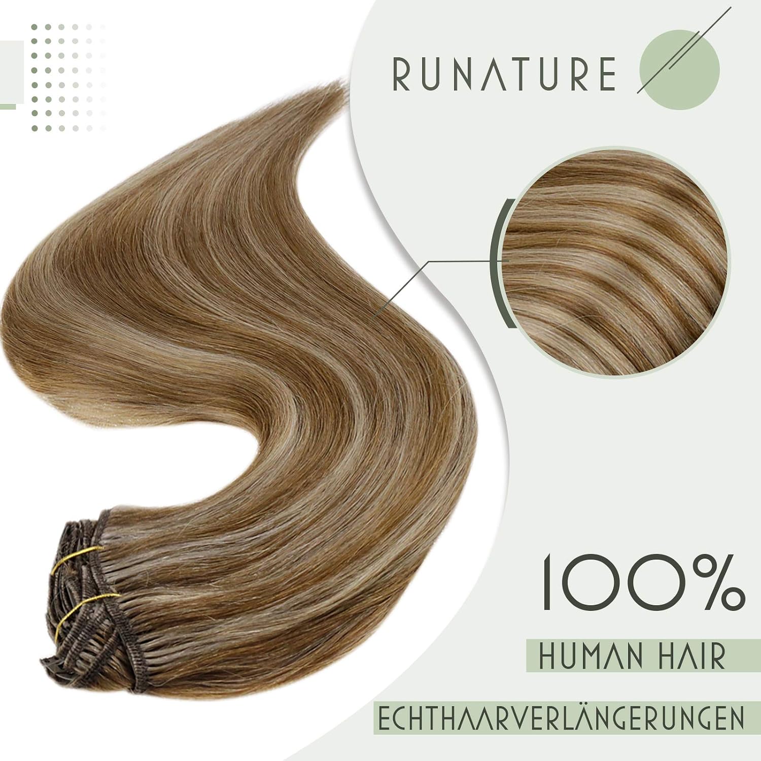 RUNATURE Clip in Hair Extensions Real Human Hair Brown Highlight Blonde Clip in Extensions Human Hair Brown Double Weft Clip in Human Hair Extensions 7pcs 18 Inch 120g - Image 4