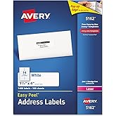 Avery 5162 Easy Peel Address Labels, Laser Print, 1-1/3-Inch x 4-Inch, White, 1400/Box
