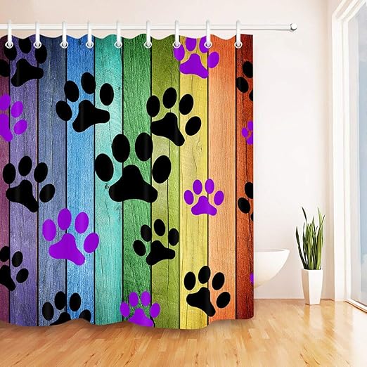 Amazon Com Lovedomi Simple And Fresh Ins Dog Paw Print Rainbow Wood Planks Thickened Bathroom Shower Curtain Dormitory Decorative Curtain Polyester Waterproof Fabric Including 12 Plastic Hooks 71x71inch Home Kitchen