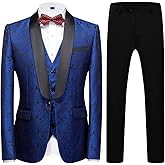 Mens Tuxedo Suits Slim Fit 3 Piece Formal Skinny Tuxedo Suit Set Shawl Lapel Paisley Suits Men for Wedding Prom
