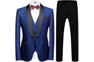 TRONSTORE ㅤ TRONSTORE Men's Suit Stylish 3 Piece Tuxedo One Button Paisley Jacket Vest Pants Dinner Party Prom