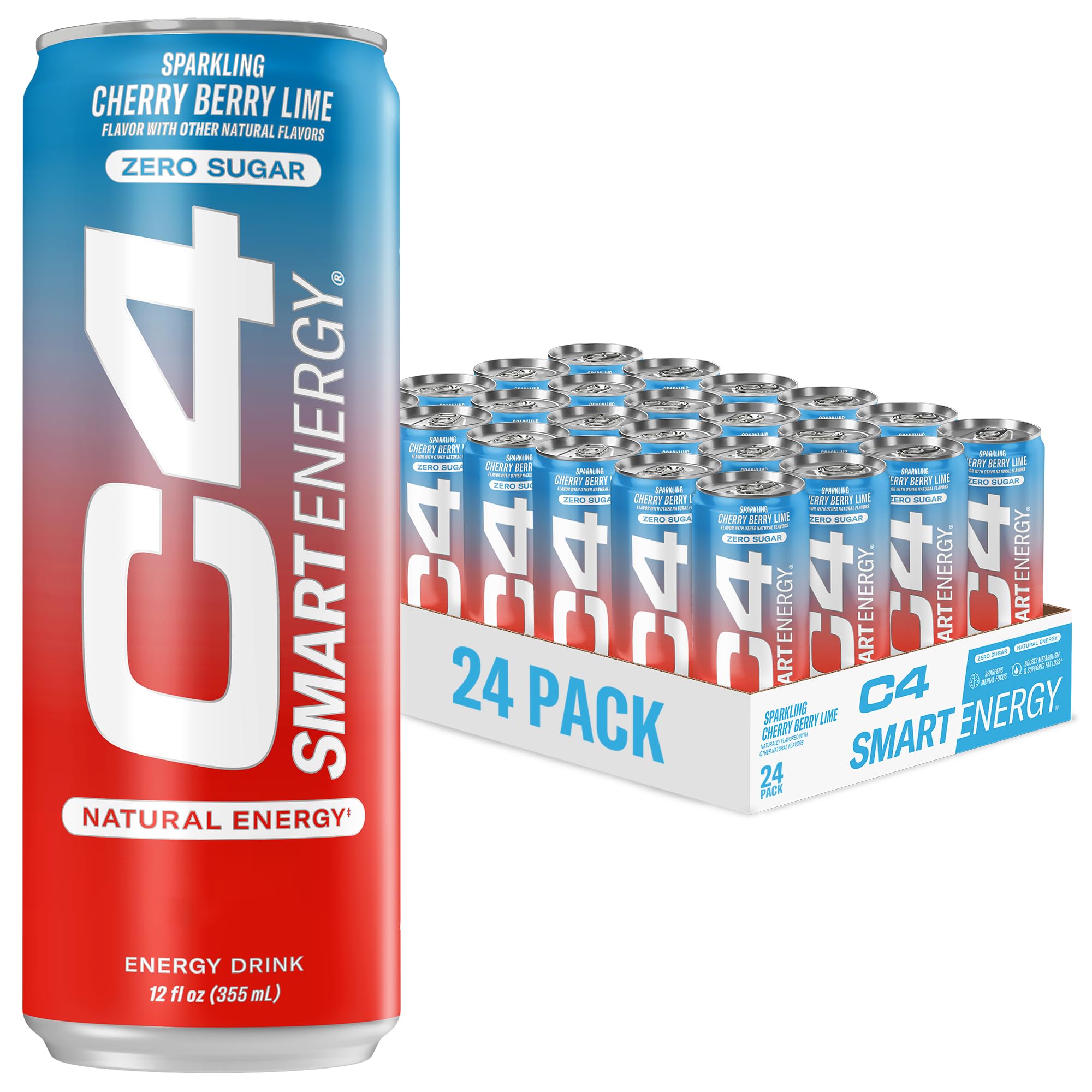 C4 Sugar Free Energy Drink, Cherry Berry Lime | Performance Fuel | Nootropic Brain Booster | 12 Oz - 24 Pack Image