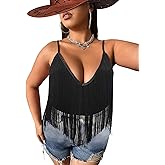Plus Size Cowgirl Fringe Tops for Women - Western Country Concert Outfit Festival Tank Tassel Boho Rodeo Cami Shirt