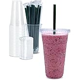 [50 SETS] 24 oz Clear Plastic Cups with Lids and STRAWS, Disposable Iced Coffee cups with Lids, Clear Cups with Lids for Cold Drinks, Iced Tea, Milkshakes, Smoothies