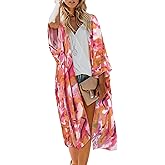 MayBuy Women's Summer Long Flowy Kimono Cardigans Boho Chiffon Beach Cover Up Tops