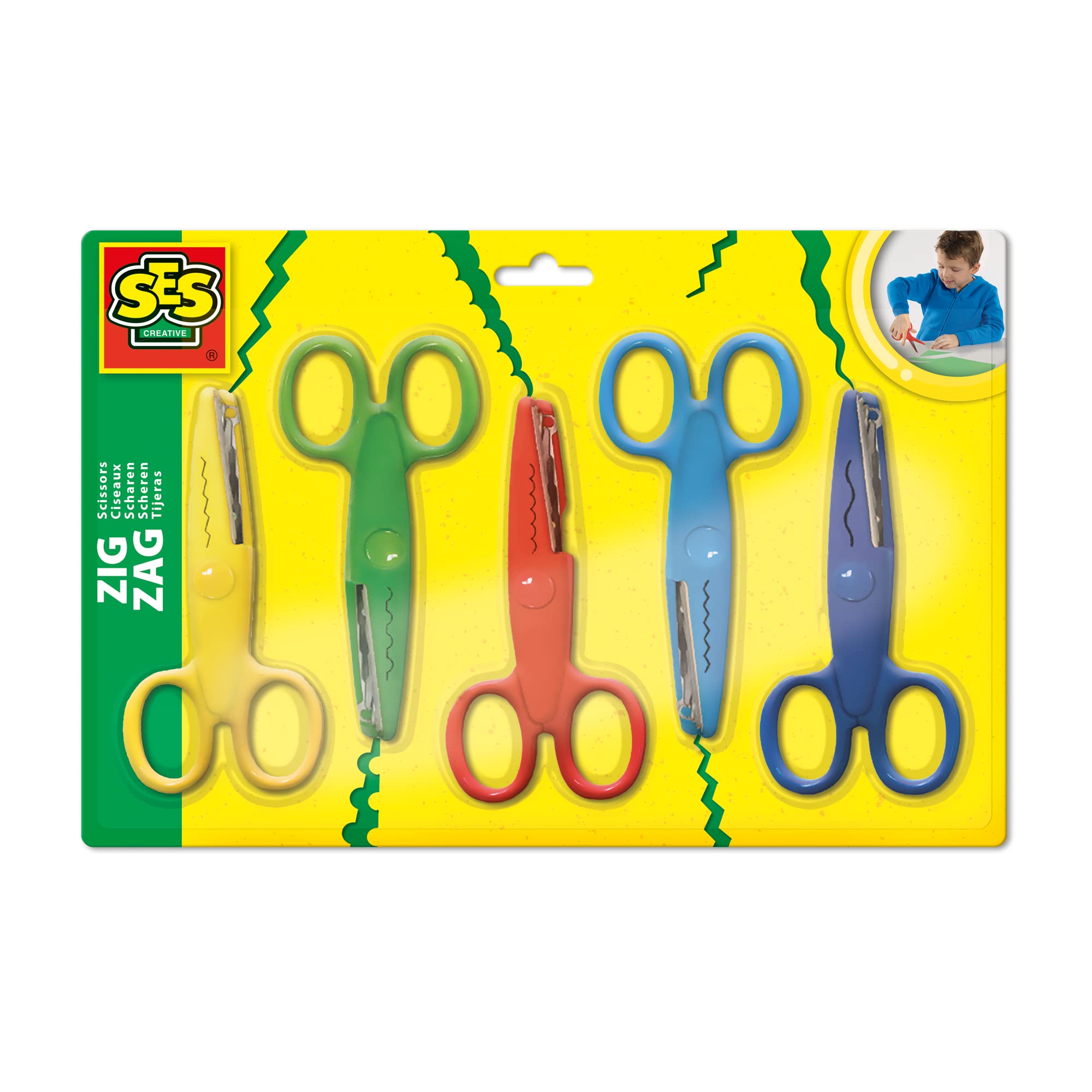 SES Creative 00839 Zigzag Scissors Set for Kids, 5 Patterns