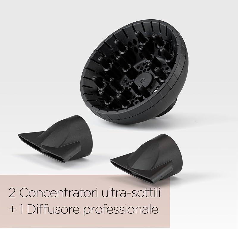 Asciugacapelli MADE IN ITALY Air Pro, Motore AC Phon Capelli Professionale, 2200W, Diffusore Capelli Ricci, funzione anti-crespo, 2 velocità - 2 impostazioni di calore, nero, 6719DE