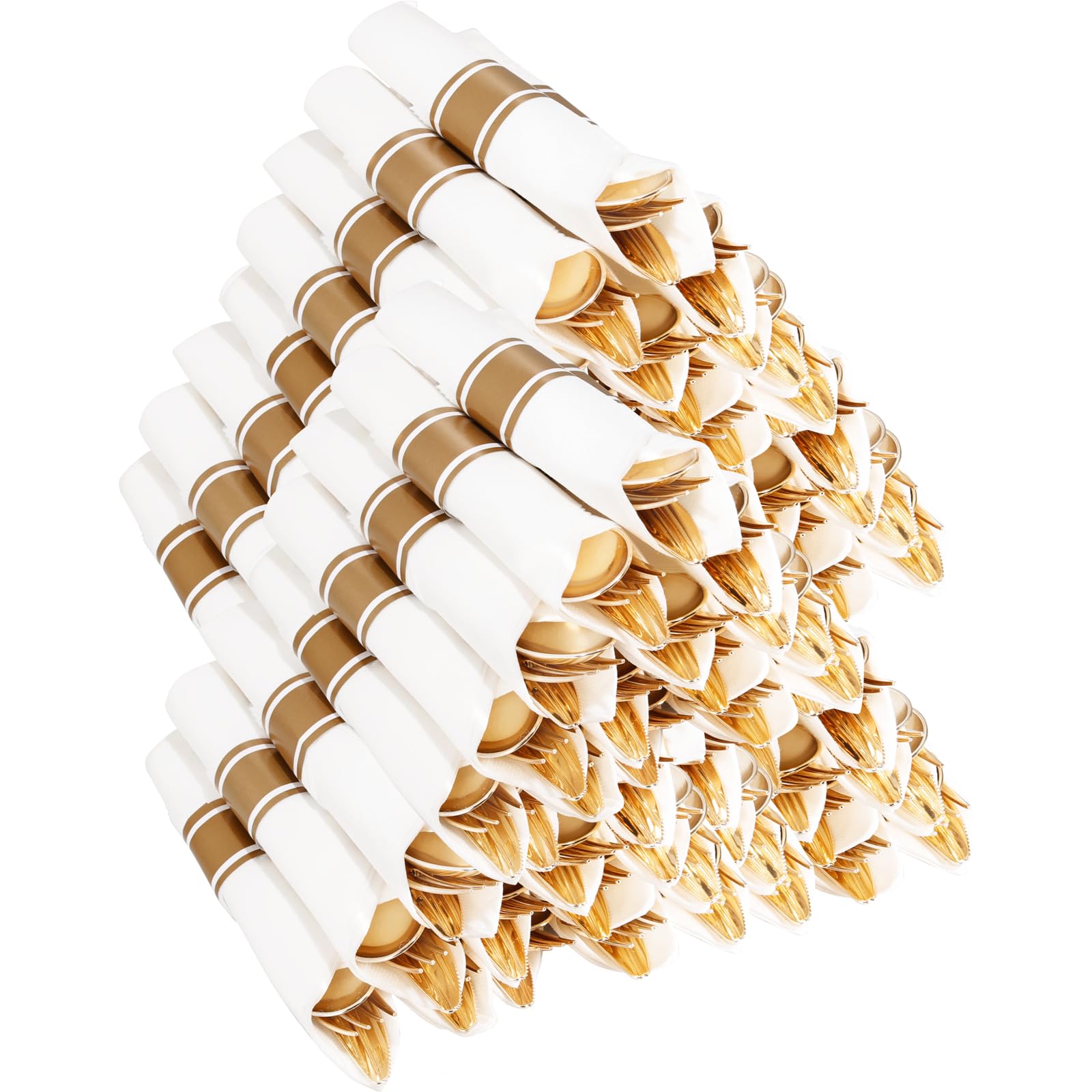 Photo 1 of Joyido 400PCS Pre Rolled Gold Plastic Silverware Sets - Heavy Duty Hammered Gold Cutlery Include 100 Pack Wrapped Disposable Utensils with Napkins for Parties, Dinners & Weddings