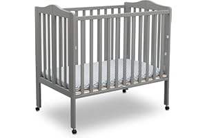 Delta Children Folding Portable Mini Baby Crib with 1.5-inch Mattress - Greenguard Gold Certified, Grey