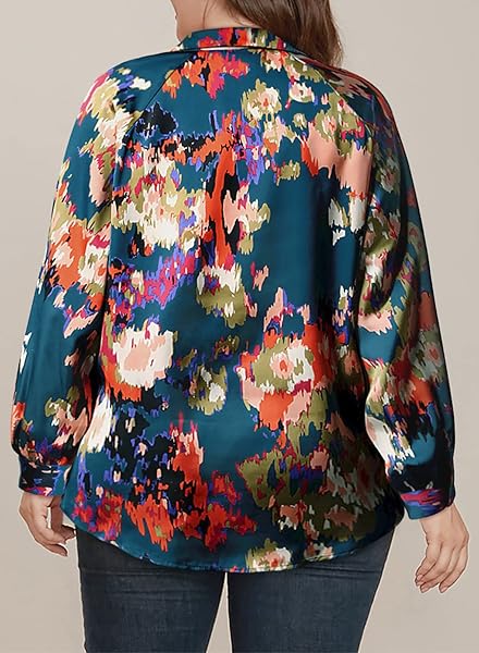 EYTINO WOMENS PLUS SIZE BOHO ABSTRACT PRINTED V NECK LANTERN LONG SLEEVE TOPS LOOSE BLOUSES SHIRTS,2X GREEN