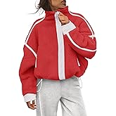ReachMe Womens Fleece Jacket Zip Up Sherpa Jackets Striped Sweatshirt 2025 Winter Coats Warm Fuzzy Pullover