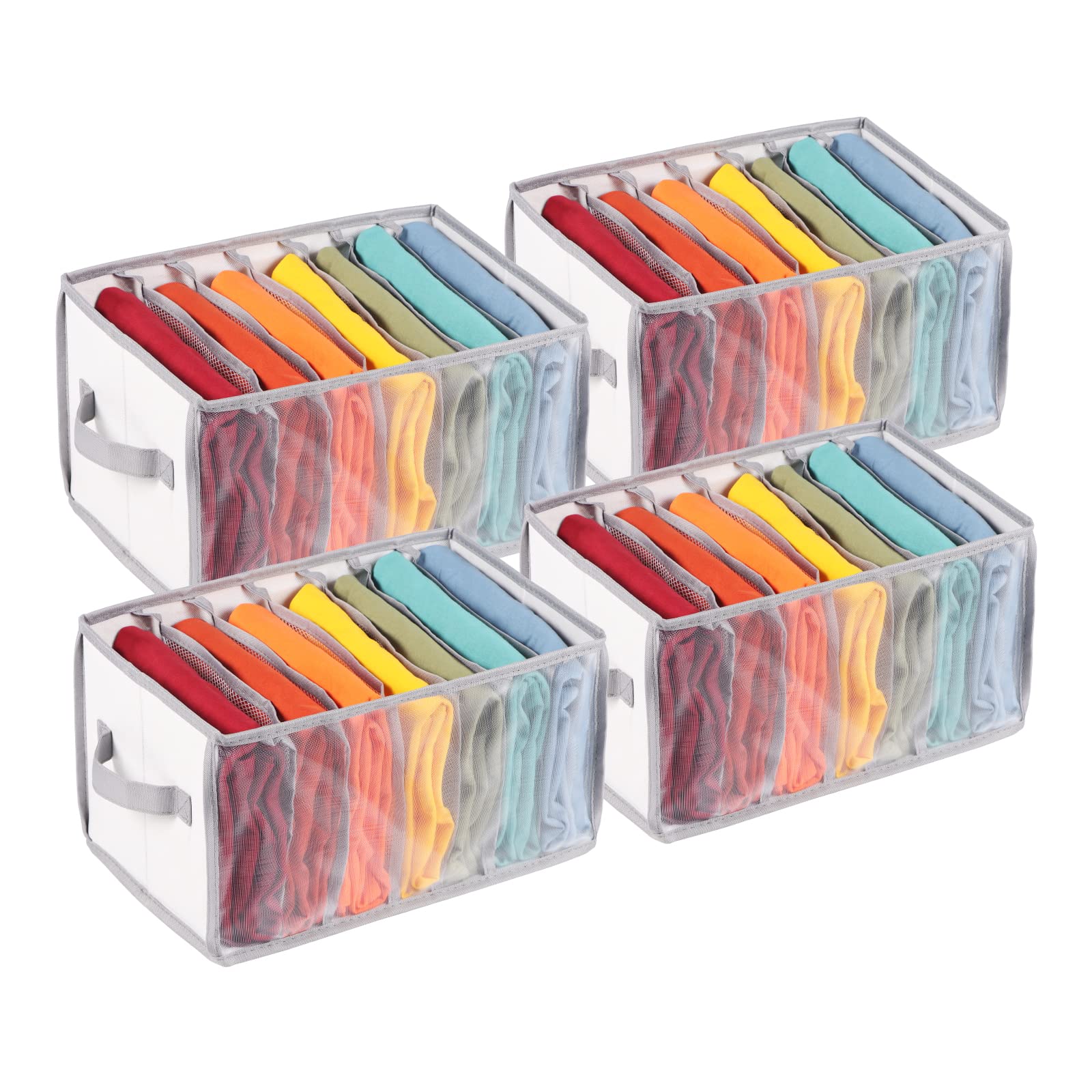 Univivi Large Clothes Drawer Organiser, Portable Mesh Wardrobe Clothes Organiser for Jeans, Trousers, Sweaters, T-Shirt, Leggings, Underwear, 7 Grids Upgraded Trouser Organiser - Set of 4