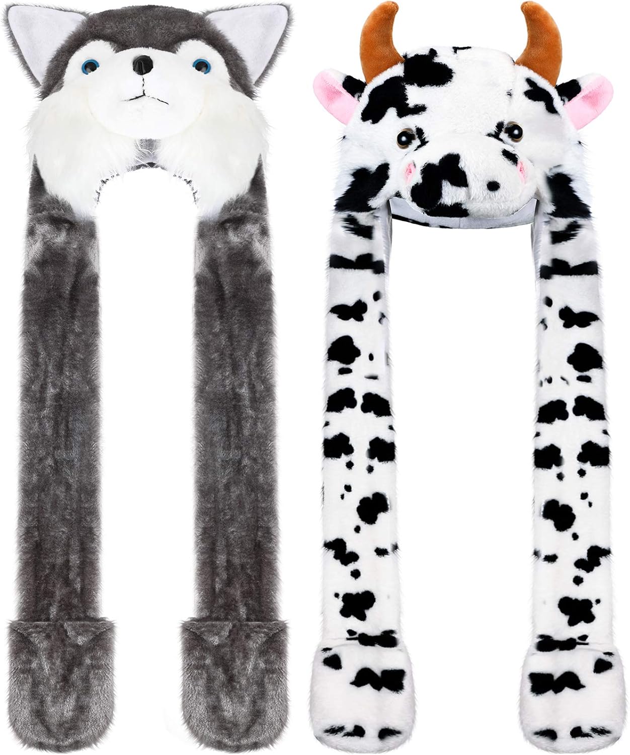 2 Pieces Plush Animal Hat Novelty MultiFunctional Warm Animal Hat