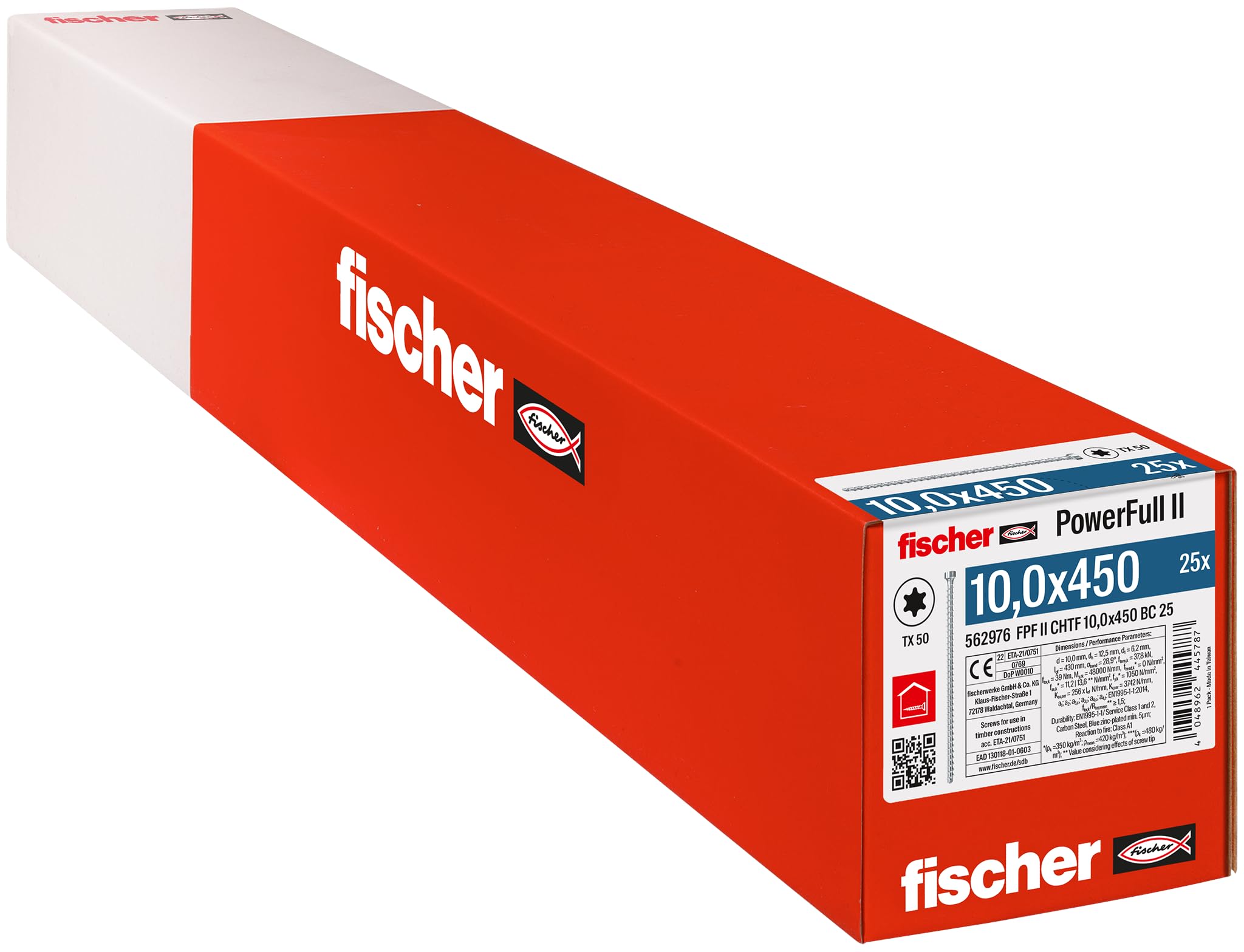 fischer PowerFull II 10.0 x 450 Premium Fully Threaded Screw (Pack of 25) with Innovative Tip Geometry, Steel Screw for Load-Bearing Wood Structures with Cylinder Head, Reduces Splitting Risk โ image 1