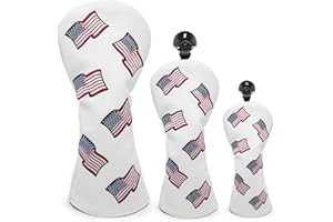 BARUDAN GOLF US Flag Patriotism Golf Club Head Covers White for Driver, Fairway Hybrid Woods - 4 Options - Synthetic Leather Golf Wood Head Covers Set(D/F/H), Driver Headcover, Fairway Wood Head Cover, Golf Hybrid Head Cover