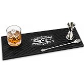 Personalized Bar Mat Custom Name, Non-Slip PVC Rubber Spill Mat for Home Bar Countertop &amp; Coffee Bar, Easy-Clean Beer &amp; Cocktail Mat Decor, Gift for Bartender, Newlyweds, Drink Lovers