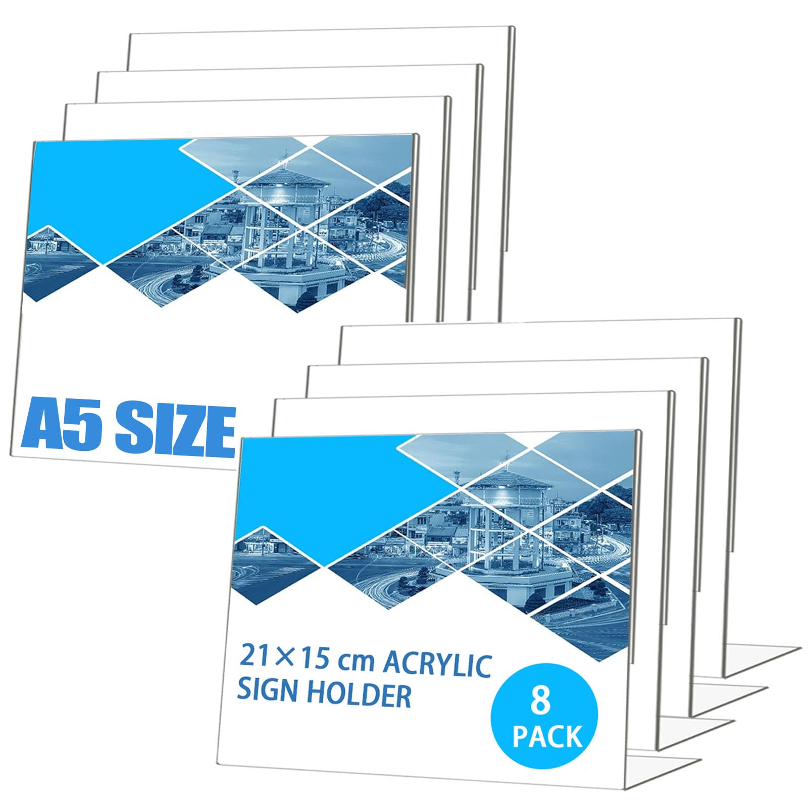 MUXHEL 8PCS A5 Acrylic Sign Holder 21x15cm A5 Display Stand Landscape Menu Holder L-Shaped A5 Sign Holder for Home Office Store Restaurant Hotel Counter