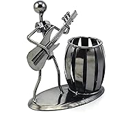 HAZOULEN Metal Art Pen Pencil Holder with a Musician Playing Music, Office Home Decoration Desk Container Desktop Organizer