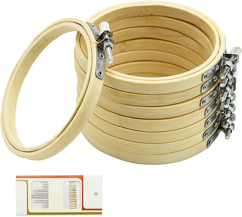 LAMXD 8 Pack 4 Inch Mini Bamboo Embroidery Hoop Cross Stitch Ring