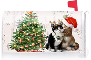 Texupday Merry Christmas Cute Cat Kitten Decoration Mailbox Cover with Magnetic Strip Winter Mailbox Wraps Post Letter Box Cover Standard Size 21" X 18" Garden Outdoor Yard Decor