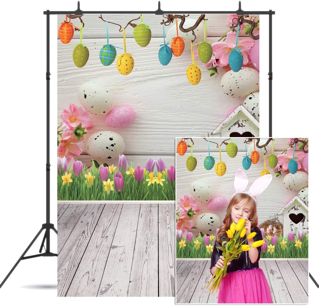 Dudaacvt Easter Backdrop 5x7ft Spring Easter Backdrops Spring Flowers Eggs Easter Party Banner Backdrop D409