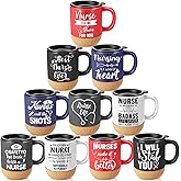 Teenyyou 10 Pcs Nurse Appreciation Gifts Bulk 12 oz Nurse Coffee Mugs Inspirational Ceramic Cup with Lid and Cork Base Thank You Gifts for Women Men RN Assistant(Vibrant Color,Modern Style)