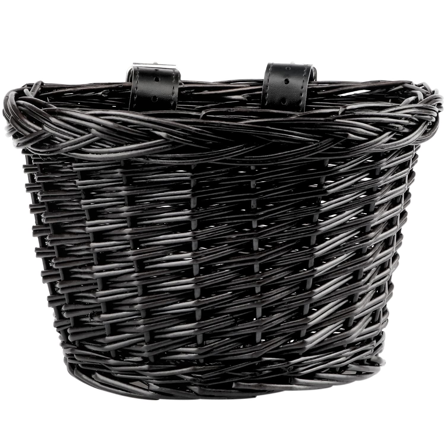 AVASTA Wicker Children's Bicycle Basket for Girls & Boys Bicycles, Scooter, Tricycle with Leather Straps, Size S, Black
