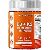 Vitamatic Vitamin D3 K2 with Calcium Gummies - 240 Count - Non-GMO, Gluten Free