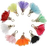 eMagTech 100Pcs Multicoloured Fabric Flower Pendants Chiffon Cloth Flower Pendants Cloth Tassel Floral Charms with Metal Petals Caps for Dangle Earrings Sweater Necklaces