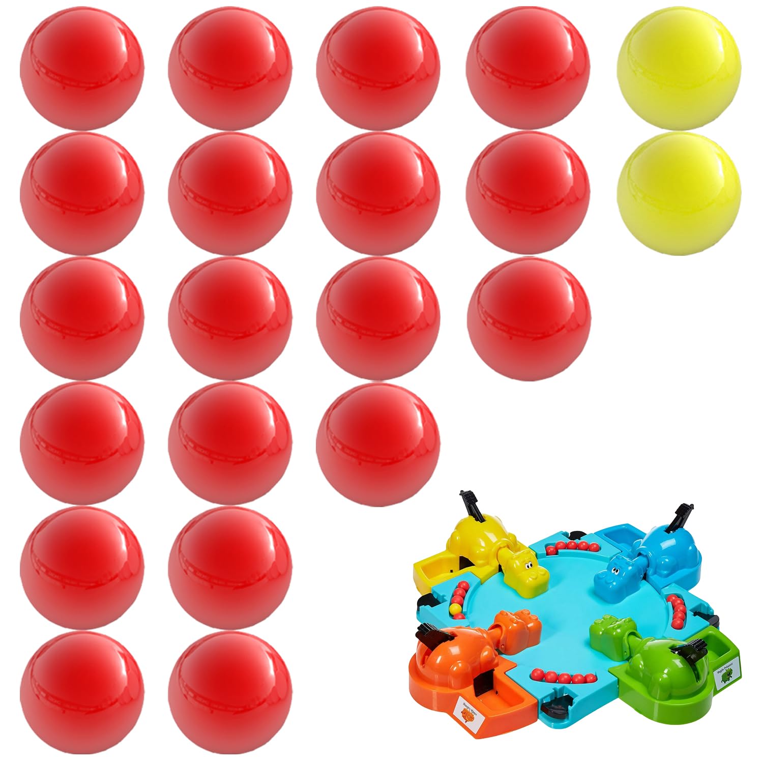 Impresa Replacement Marbles - Compatible with Hungry Hungry Hippos - 21 Pieces, 19 Red & 2 Yellow Balls - Game Marbles