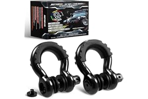 AUTMAXIN D Ring Shackles 3/4" Shackle (2 Pack) - 58,000Ibs Break Strength with 7/8" Anti-Loose Security Pin, Shackle Isolator Washer Kits for Tow Strap Winch Off-Road Vehicle Recovery, Black