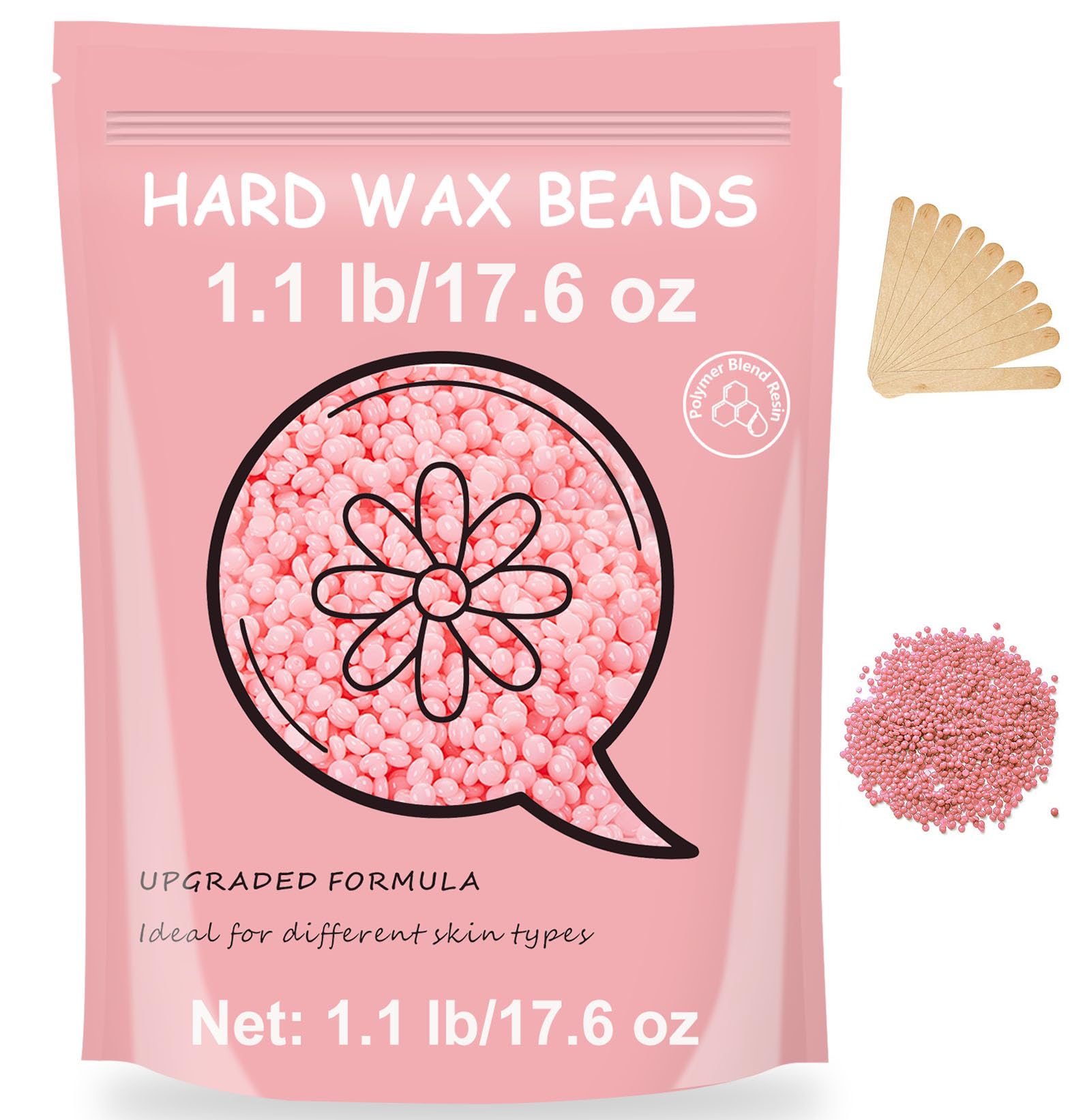Hard Wax for Hair Removal, 1.1lb/17.6oz, Sensitive Skin wax Beads for Face, Legs, Armpit, Brazilian, Bikini and Full Body at Home, Natural and Gentle Waxing Beads (Rose)