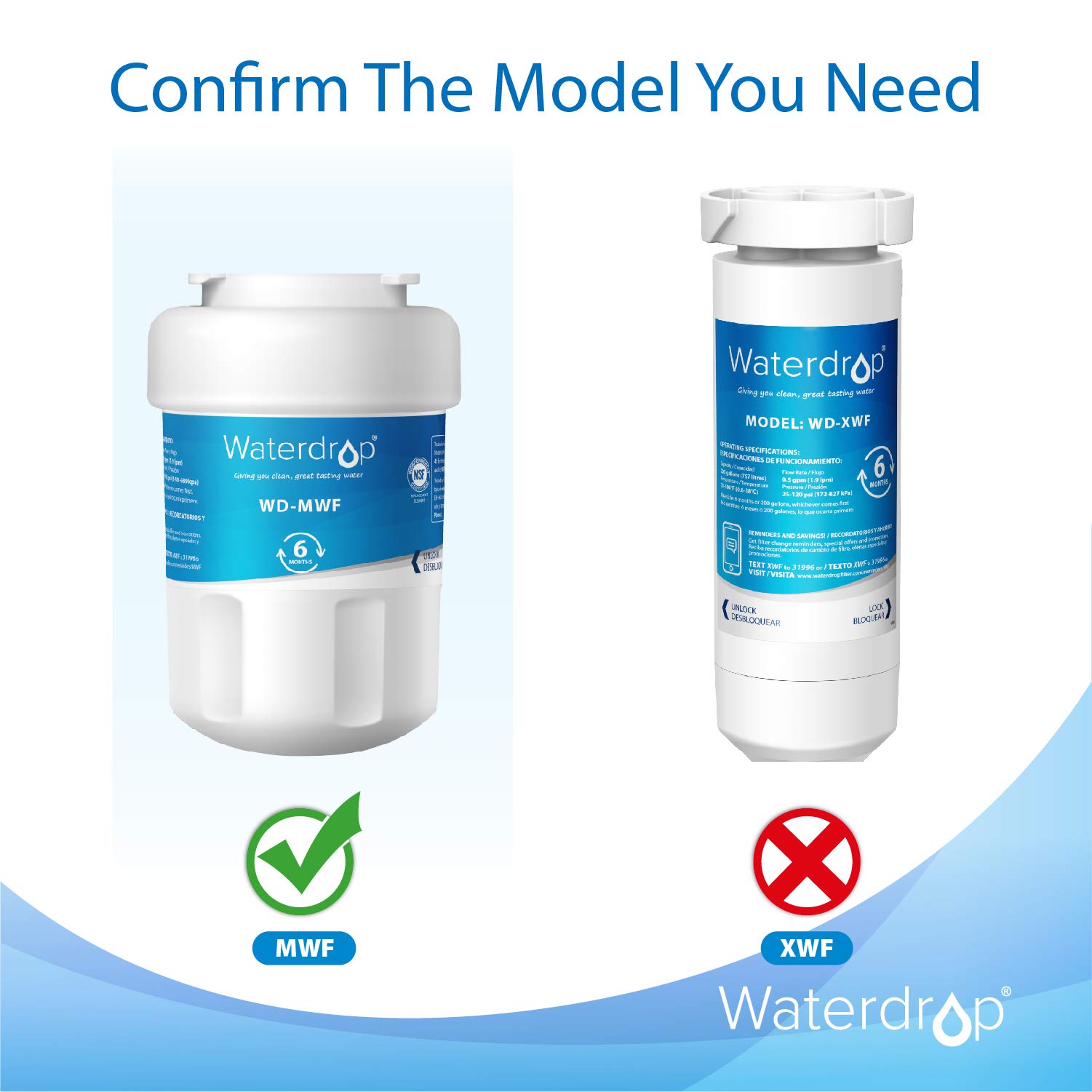 Waterdrop MWF Refrigerator Water Filter, Compatible with GE SmartWater