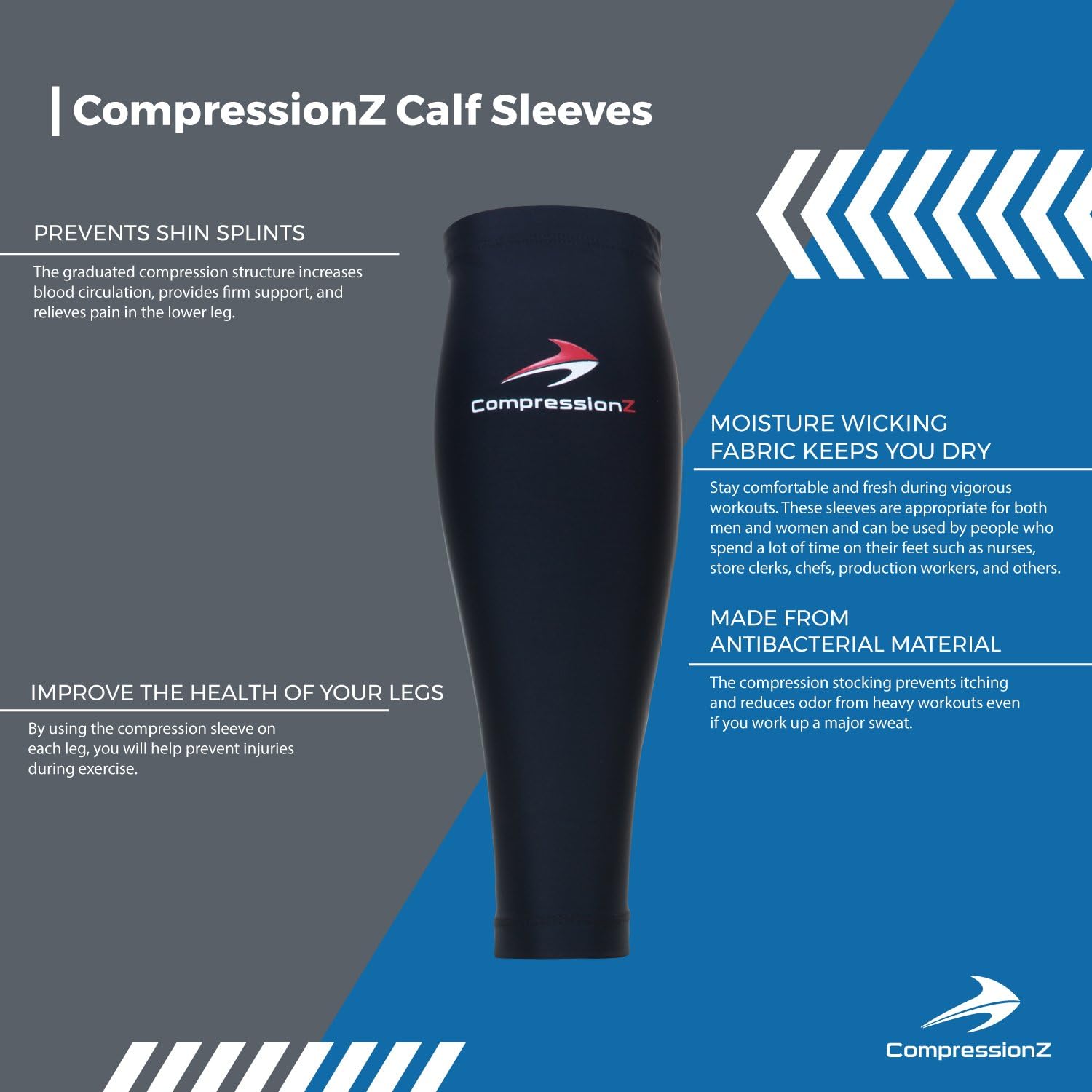 CompressionZ Calf Compression Sleeves (20-30mmhg) - Compression Socks for Shin Splints, Running, Nurses, Leg Pain & Pregnancy for Men, Women - Support Recovery and Improve Blood Circulation : Sports Padding Products : Clothing