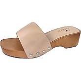 TruFox Classic Slide Sandals Low Heel Lightweight Faux Wood