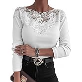Ninimour Lace Long Sleeve Tops for Women Slim Fit Lace Shirt Going Out Tops Y2K Trendy Tops