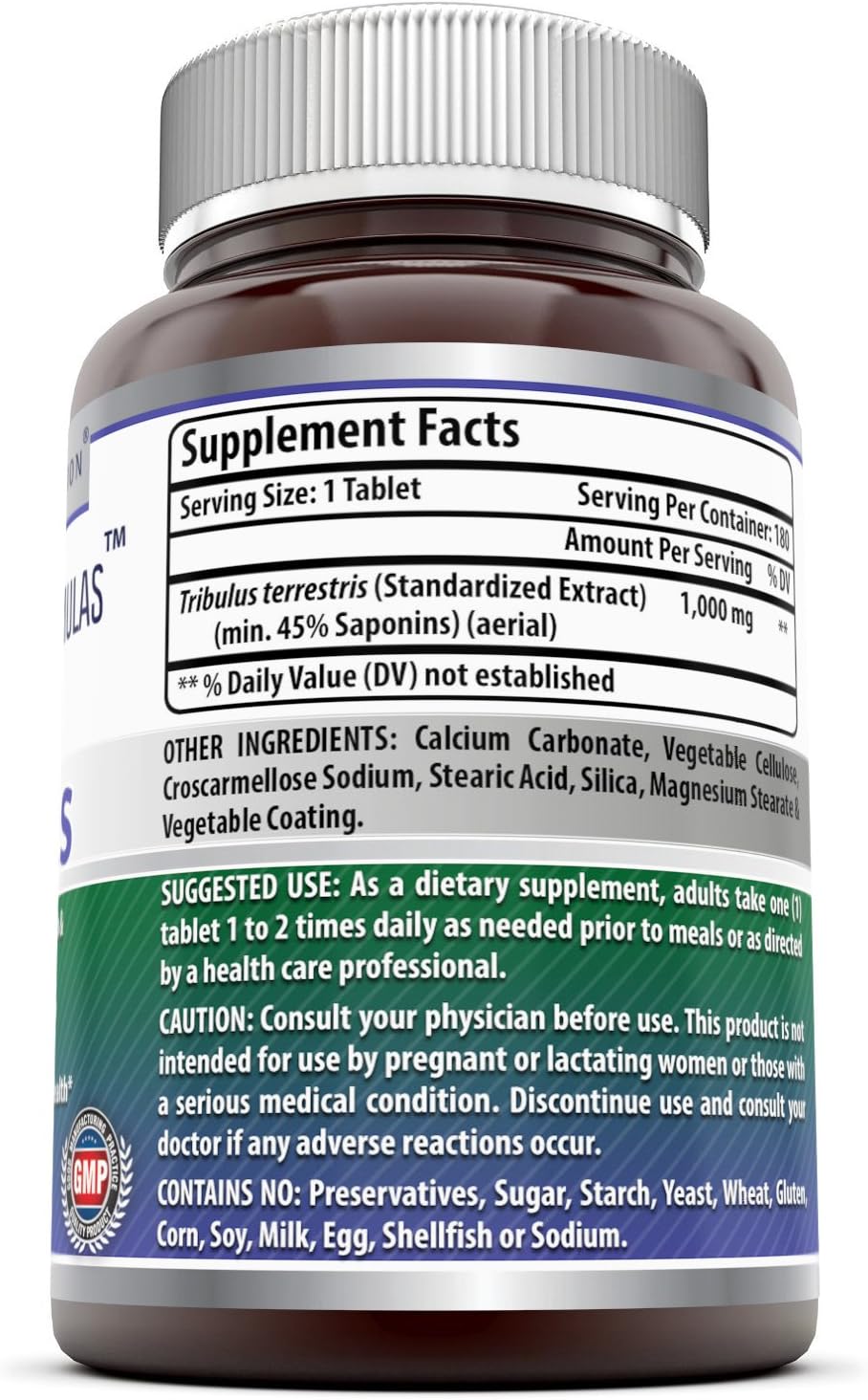 Amazing Formulas Tribulus Terrestris Extract 1000 MG Tablets, 90ct (Non GMO,Gluten Free, Vegan) - Standardized to Contain Min. 45% Steroidal Saponins, Testosterone Booster, for Enhanced Vitality: Health & Personal Care