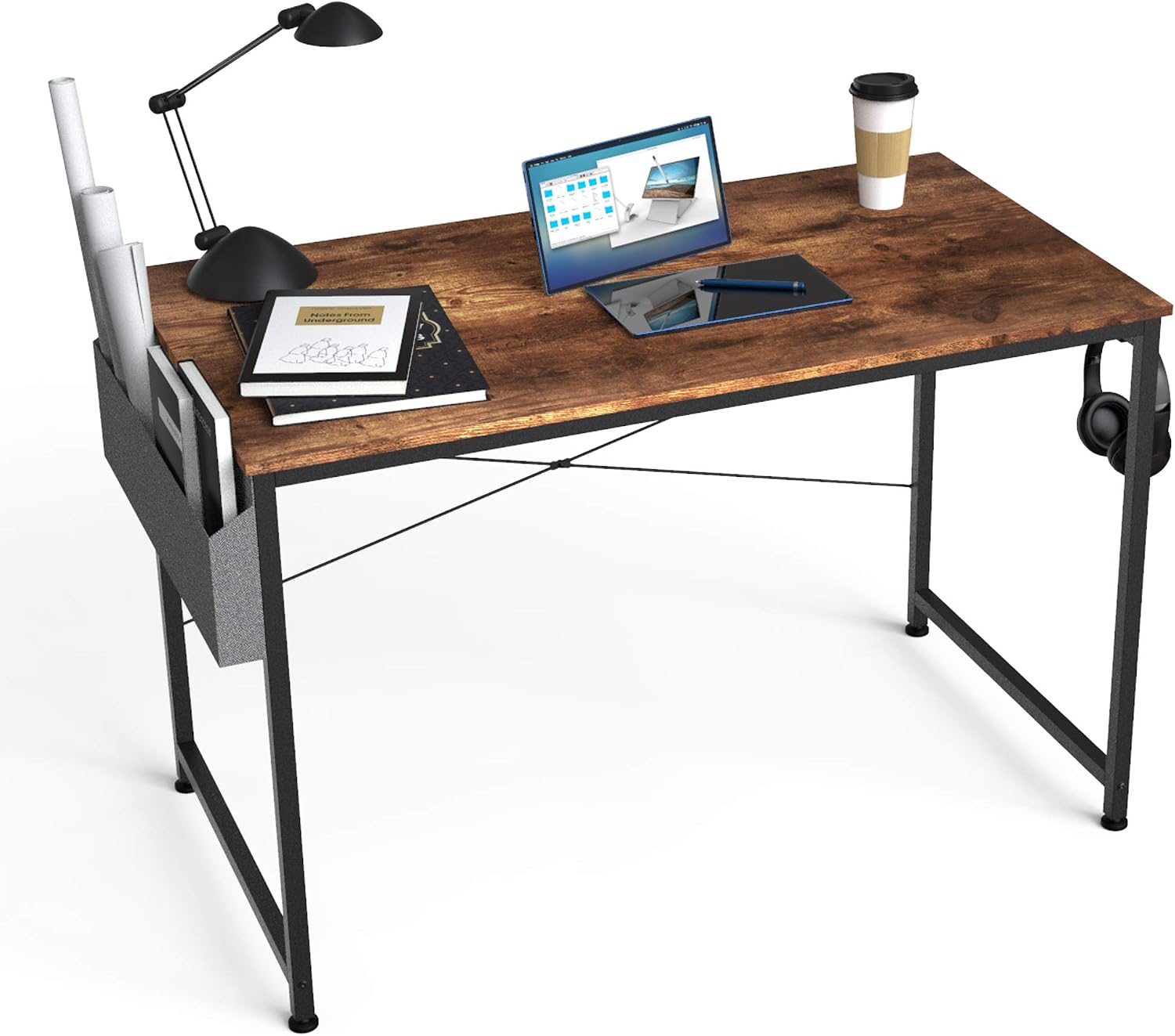 HOMIDEC Writing Computer Desk,Office Work Desk for student and worker,Laptop Table with Storage Bag and Headphone Hook,Modern Simple Style Desks for Bedroom,Home