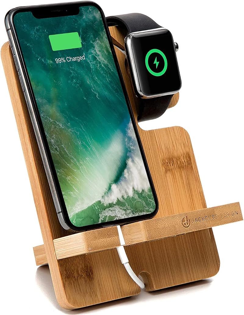 J JACKCUBE DESIGN Bamboo Smartphone Watch Stand Desk Organizer Charger Dock