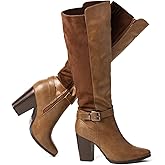 katliu Women's Heeled Knee High Boots Zip Up High Chunky Heeled Boots Fall Boots Brown 10
