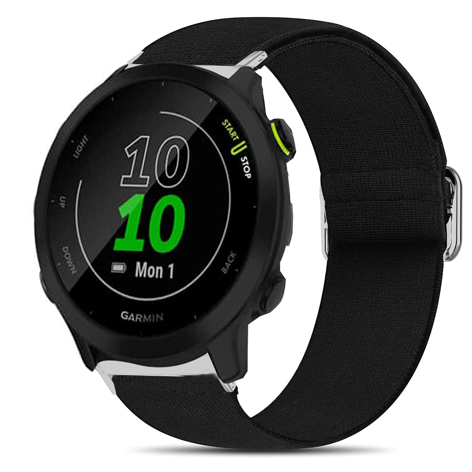 Giaogor Compatible for Garmin Forerunner 55 Band, Stretch Elastics Nylon Adjustable Replacement Strap Accessories Compatible for Garmin Forerunner 55 / Approach S42 / Approach S12 (Black)