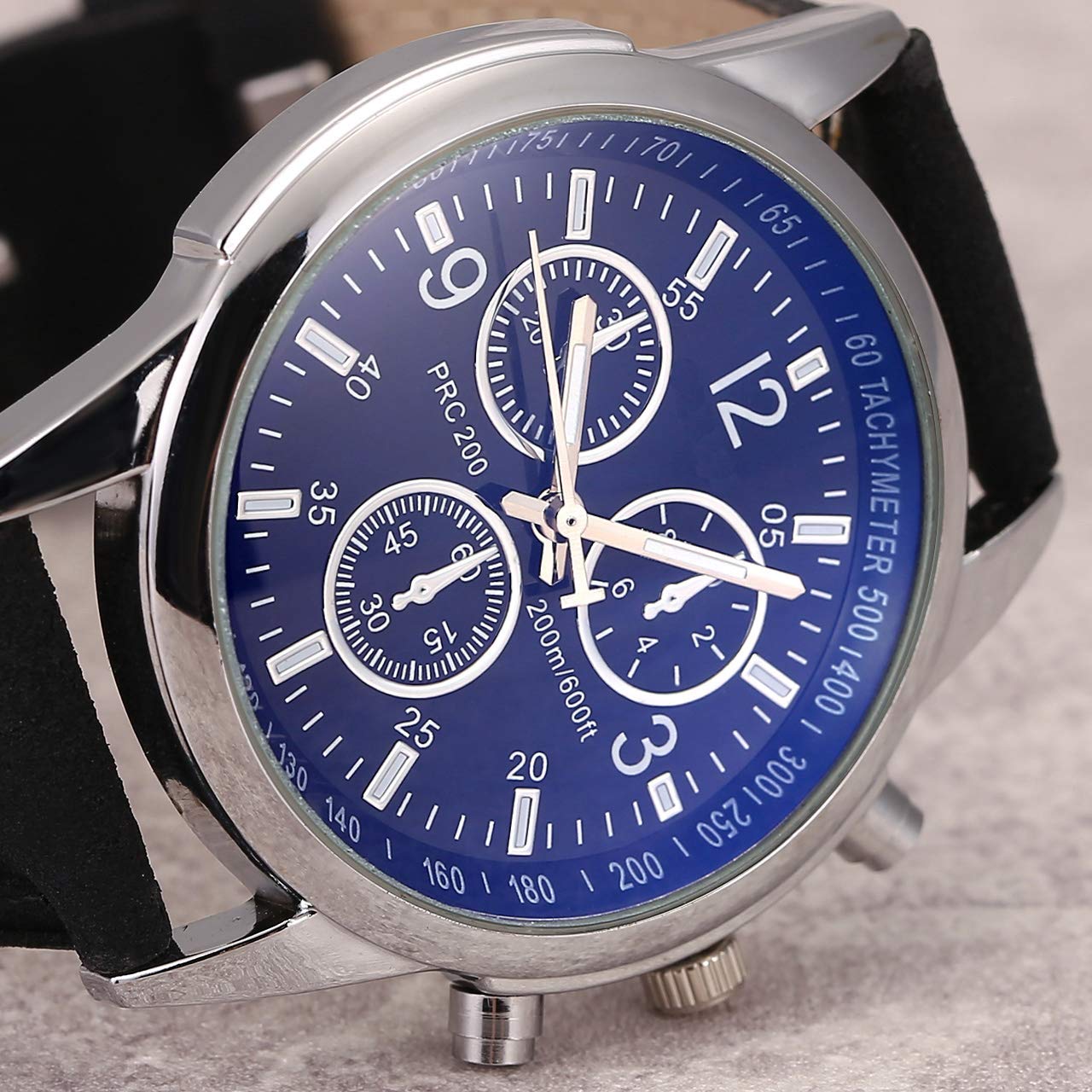 Top Plaza Mens Classic Leather Wrist Watch Casual Big Face Arabic Numerals Silver Case Analog Quartz Business Dress Watches - Black #2