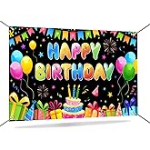 Mocsicka Happy Birthday Backdrop Banner Kids Colorful Boys Girls Birthday Party Decorations Photo Props Party Supplies 70.8 x 43.3 Inch