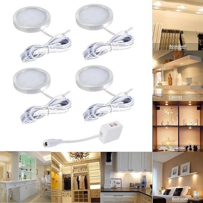 4pcs Led Under Cabinet Lighting Fixture Dc 12v Interior Puck