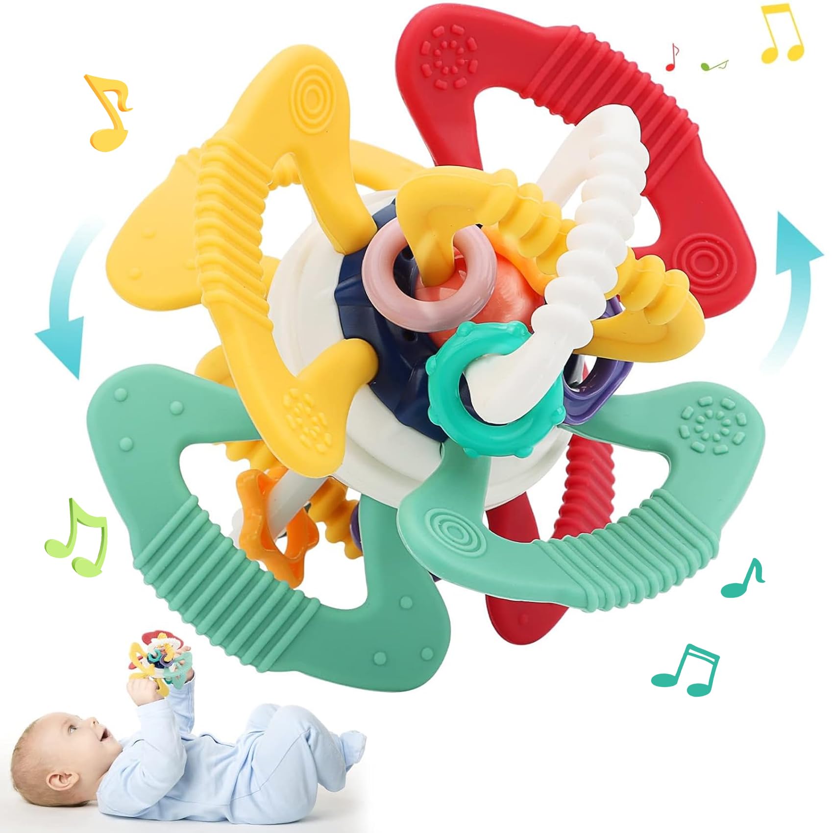 Teething Toys for Babies 0-6 Months: Sensory Toys for Infant - Newborn Gifts for Boys Girls Baby Toys Learning Developmental Chewable Freezable Rattle