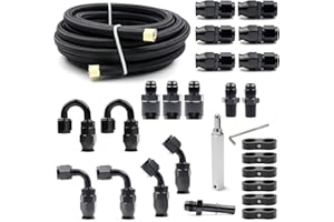 Medoon 6AN PTFE Fuel Line Kit, 5/16" Nylon Stainless Steel Braided, LS Swap EFI E85 Injection Fuel Hose Fitting 20FT