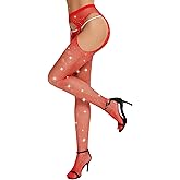 RSLOVE Fishnet Stockings Rhinestone High Waist Tights Pantyhose Women's Sexy Sparkle Stockings