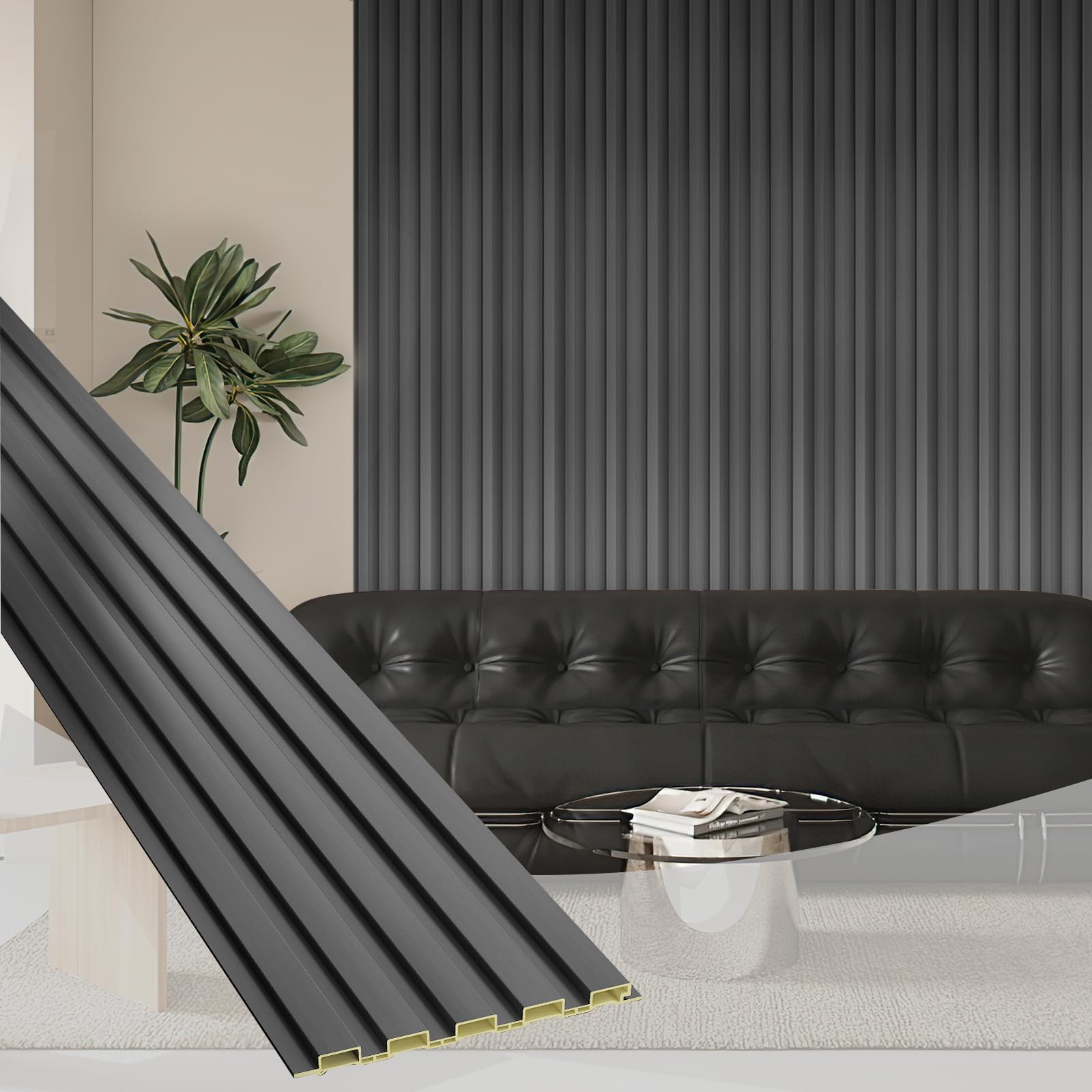 Photo 1 of ***BRAND NEW ITEM**** OUZUGIE WPC Acoustic Slat Wall Paneling, 8-Pack 114 x 6 Inches 3D Wall Panels for Interior Wall Decor,Living Room,TV Background,Study Room,Office Spaces,Bedroom,Low Grille (Metallic Dark Gray)