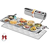 Extra Large Food Warming Mat 580W (XXXL 40"X15"), Electric Warming Tray Silicone Food Warmers for Parties Buffet with Insulated Mat, 7-Temp & 8H Timer, Fast Heating Portable Heating Pad for Daily Use
