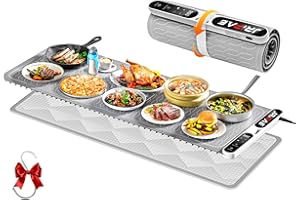 JRIPAE Extra Large Food Warming Mat 580W (XXXL 40"X15"), Electric Warming Tray Silicone Food Warmers for Parties Buffet with Insulated Mat, 7-Temp & 8H Timer, Fast Heating Portable Heating Pad for Daily Use